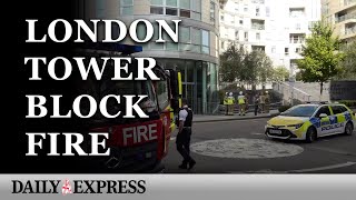 London fire No injuries reported in fire at 45storey tower block in Blackwall [upl. by Ecinwahs]