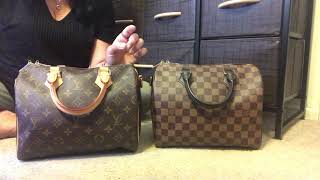 Speedy bandouliere 25 review monogram vs Damier Ebene [upl. by Bodi]