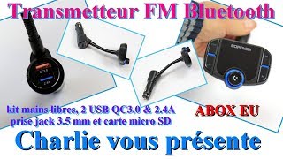 ABOX Transmetteur FM Bluetooth pour Voiture kit mains libres 2 USB prise jack et carte micro SD [upl. by Coit182]