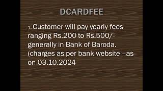 DCARDFEE OF BANK OF BARODA DCARDFEES  BOB ATM FEES [upl. by Nairahcaz]