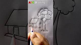 Scenery Drawing With House And Tree shorts art [upl. by Aenet239]