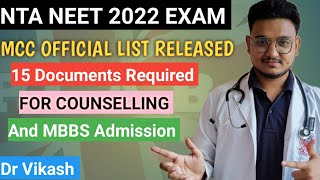 NEET2022IMPORTANT DOCUMENTS REQUIRED FOR COUNSELLINGMBBS ADMISSION PROCESSNeet2022 application [upl. by Daffy]