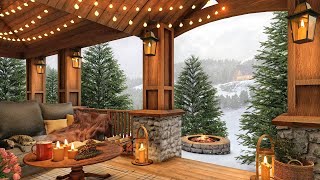 Winter Cozy Porch in Snow Falling Ambience with Crackling Campfire Snowfall and Relaxing Vibes [upl. by Gove274]