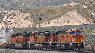 BNSF intermodal passes through Silverwood with a friendly wave from the hogger Cajon Pass May 24 [upl. by Hashim]