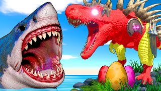 Spiderman TRex Evolution vs Megalodon Dinosaurs Fighting in Animal Revolt Battle Simulator [upl. by Platus145]