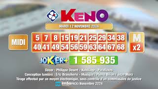 Tirage du midi Keno® du 12 novembre 2024  Résultat officiel  FDJ [upl. by Kong]