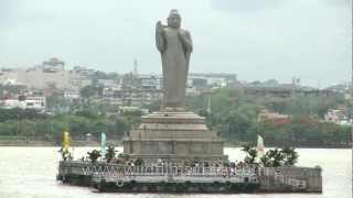 Buddha Statue in the midst of Hussain Sagar lake in Hyderabad [upl. by Ely]