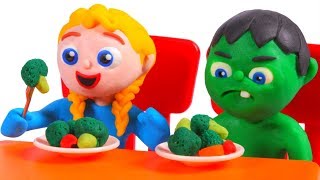 SUPERHERO BABIES EAT HEALTHY ❤ SUPERHERO PLAY DOH CARTOONS FOR KIDS [upl. by Drehcir]