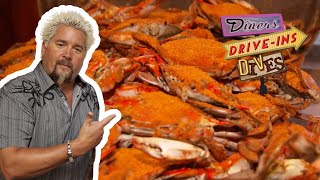 Guy Fieri Eats a Steamed Crab FEAST in Baltimore  Diners DriveIns and Dives  Food Network [upl. by Ohs]