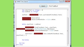 VBNET  How To Search And Select Text In RichTextBox Using Visual Basic Net with source code [upl. by Anikahs582]