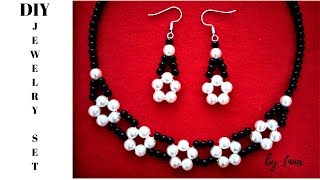 How to make elegant beaded necklace and earrings set [upl. by Llen253]