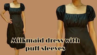 Milkmaid dress tutorial  beginner friendly  easy cutting and stitching  detailed tutorial [upl. by Eilema77]