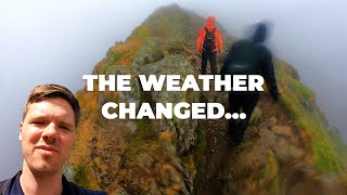 Striding Edge Climb in Bad Weather  Helvellyn Lake District Hiking Adventure [upl. by Enirolf]