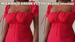 How to cut and sew a milkmaid dress🦋 [upl. by Trager]