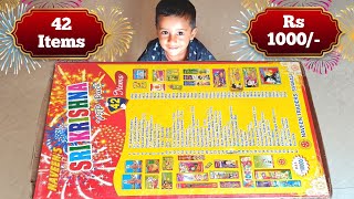 Rs1000 Diwali Crackers Gift Box Unboxing  42 Items Gift Box  Diwali Crackers  Village Fun [upl. by Hoxie275]