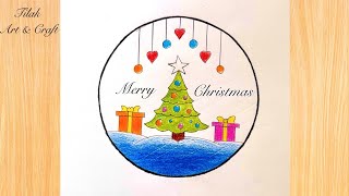 Merry Christmas Drawing  Christmas Drawing Easy Step  Christmas Tree Drawing  Christmas Painting [upl. by Eulalia]