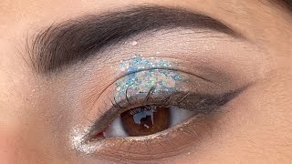 Green eye look with chunky glitter  How to create a cut crease with glitter eyeshadow  eyes looks [upl. by Malilliw]