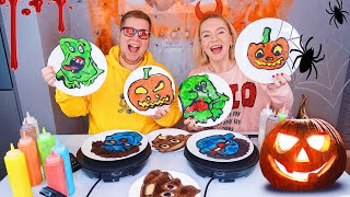 БЛИННЫЙ ЧЕЛЛЕНДЖ на ХЭЛЛОУИН ☠️ HALLOWEEN PANCAKE ART CHALLENGE DIY  Нарисуй и Испеки 😱 [upl. by Raffarty]