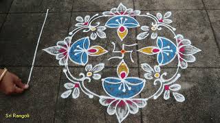 Easy Diwali Rangoli 2023  7x3 dots Deepavali muggulu  Diwali Special Border Rangoli  Diwali Kolam [upl. by Airrotal157]