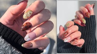 DOING MY GEL FILL 🔥 Gold Chrome  Tortoise Shell Nails  Fall Nails [upl. by Auhoj]