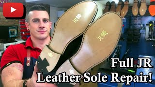 Full Leather Sole Repair  Long Version  JR Deluxe Soles  Churches Shoes  Goodyear welted [upl. by Aivek908]