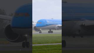 KLM Dreamliner departing a very rainy Amsterdam aviation planespotting rain boeing livestream [upl. by Ranita]