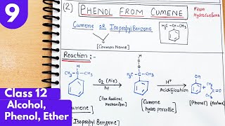 9 Preparation of phenol from Cumene with mechanism Alcohol Phenol Ethers Organic class12 [upl. by Chadwick]