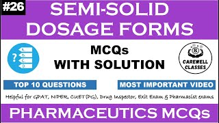 26 MCQS On SemiSolid Dosage form  Pharmaceutical Technology MCQS Carewell Classes [upl. by Byrann]