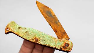 Antique Rusty Trench Pocket Knife Restoration Golden scales [upl. by Langill]