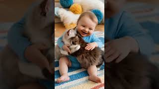 Cat vs baby 🥰part412 funny baby cute youtubeshorts funnybabyfunnyvideos subscribe cutebaby [upl. by Eireva]