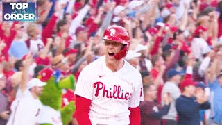 Rhys Hoskins hits a bomb and celebrates with a bat slam  Top of the Order [upl. by Ahsiadal]