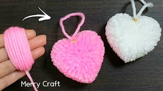 Easy Pom Pom Heart Making Idea with Fingers  Amazing Valentines Day Craft  How to Make Yarn Heart [upl. by Miran]