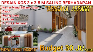 DESAIN KOS 3 X 35 M BERGAYA JEPANG  Kamar Mandi Dalam Dapur RTamu Parkiran T Cuci amp Jemuran [upl. by Nettie373]