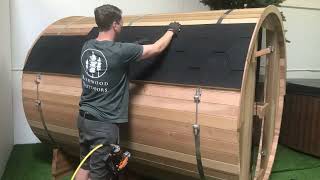 Redwood Outdoors  Barrel Sauna Shingle Installation [upl. by Introc]