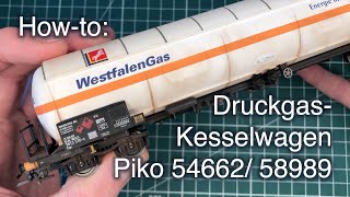 Howto DruckgasKesselwagen patinieren ohne Airbrush Piko 54662 58989 Westfalengas [upl. by Yrgoerg]