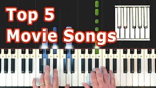 Top 5 Movie Songs on Piano  Tutorial  how to play Synthesia [upl. by Nniw]