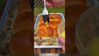 Smoked Cheesesteak Sliders Recipe  Over The Fire Cooking by Derek Wolf [upl. by Navap]