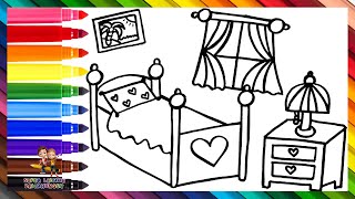 Zeichnen und Ausmalen eines Zimmers 🛏️❤️🖼️🌈 Kinderzeichnungen [upl. by Araed]