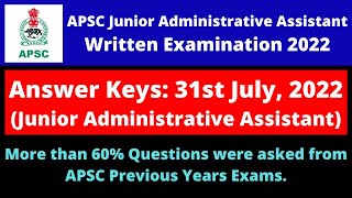 APSC JAA Written Exam 2022 31st July 2022 Answer Keys [upl. by Luce256]