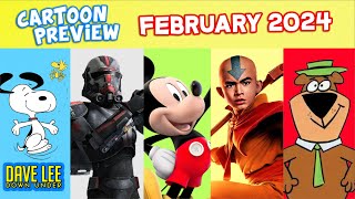 Every CARTOON MOVIE amp SERIES in FEBRUARY 2024 Mickey Mouse Avatar Snoopy Jellystone Star Wars [upl. by Euqnomod28]