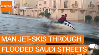 Man JetSkis Through Flooded Saudi Streets [upl. by Ayad808]