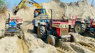 Swaraj Mahindra Sonalika Tractors Loading Sand by Jcb 3dx  Tractor Fully loaded trolley  Ep 225 [upl. by Dich]