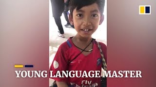 Cambodian boy masters 12 languages selling souvenirs to tourists [upl. by Anitnegra]