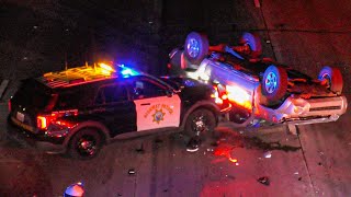 CHP Moving Overturned Vehicle with Pushbar on the Hollywood Freeway [upl. by Wenoa]