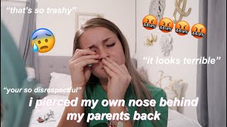 i pierced my own nose behind my parents back 😅😰  their reaction [upl. by Sikleb]