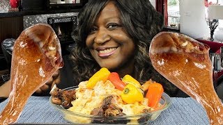 SAMS WORLD STUFFED SMOKED TURKEY LEG CHALLENGE  CHICKEN ALFREDO  MUKBANG  ICE EATING [upl. by Razaele]