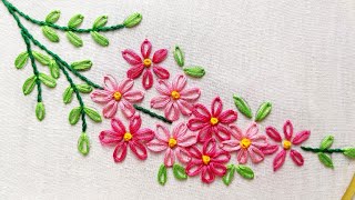 Easy hand embroidery flower designs for beginners  Lazy Daisy stitch  Daisy flower embroidery [upl. by Lucho]