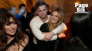 ‘White Lotus’ costars Meghann Fahy and Leo Woodall get cozy at Emmys 2024 afterparty [upl. by Brom]