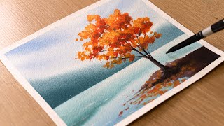 Watercolor Painting for Beginners  Autumn Lake Scenery  Step by Step Tutorial [upl. by Dnomyar]