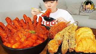 ASMR MUKBANG 직접 만든 대왕 가래떡 떡볶이 불닭볶음면 소세지 핫도그 먹방 amp 레시피 FIRE NOODLES AND Tteokbokki EATING SOUND [upl. by Lenahtan]